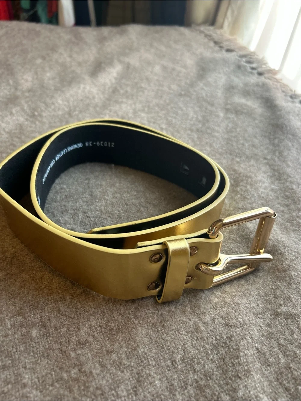 GARY MADJDELL Classic Genuine Leather Belt in Gold men’s 38